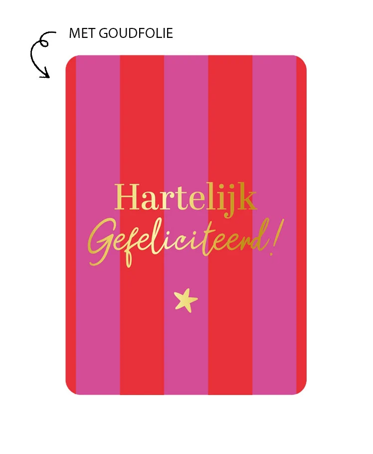 Kaart Met Goudfolie - Hartelijk Gefeliciteerd - Roze/Rood