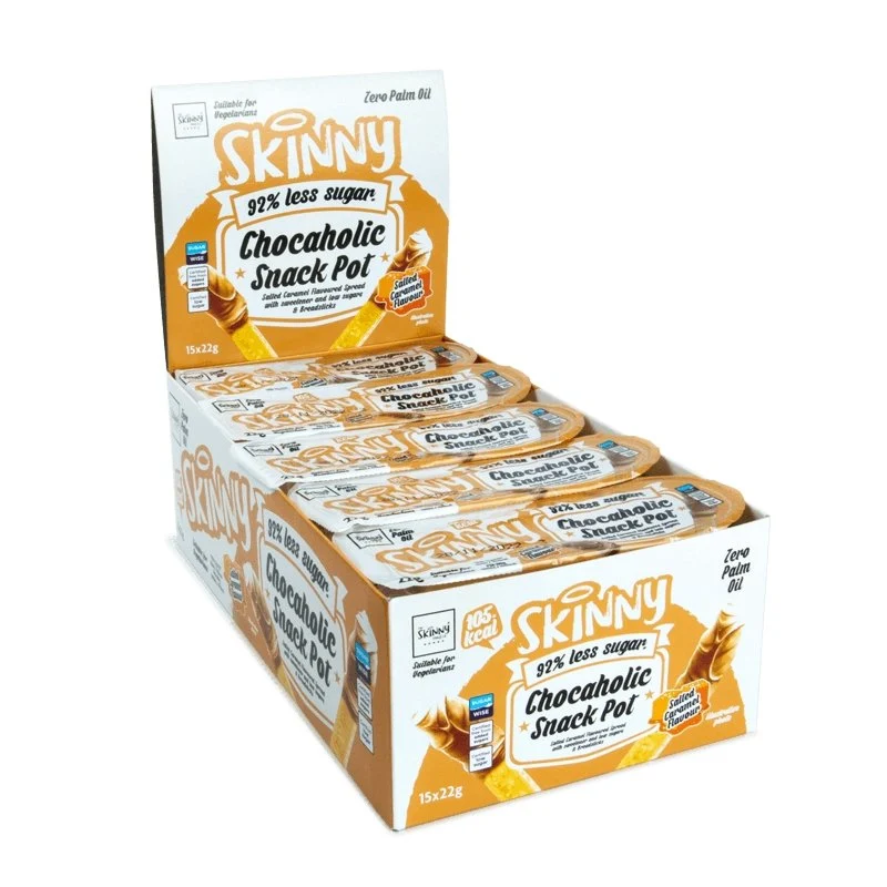 (Opruiming, Ten minste houdbaar tot 26 september) Salted Caramel Skinny Chocaholic Snack Pot Case - 15 x 22g (Kopie)