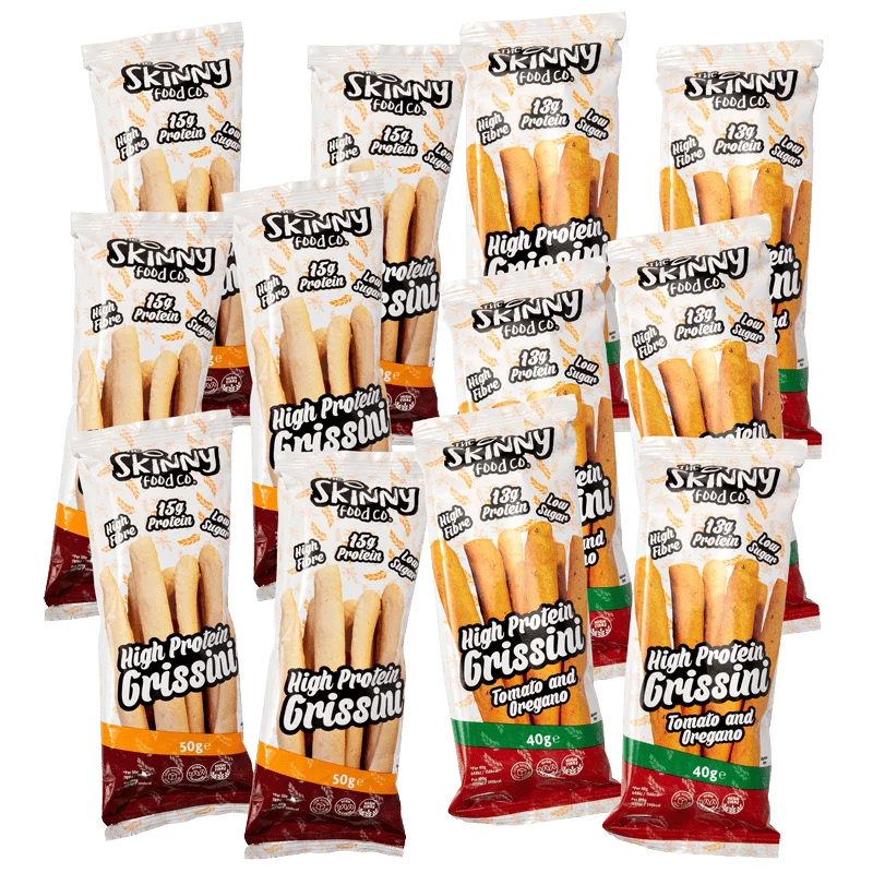 (Opruiming, houdbaarheidsdatum overschreden, 26 april) Skinny High Protein Grissini Collectie (6 stuks van elke smaak)