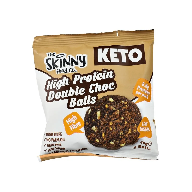 Magere KETO-balletjes met hoog eiwitgehalte (8.8 g eiwit per portie) - Dubbele chocolade