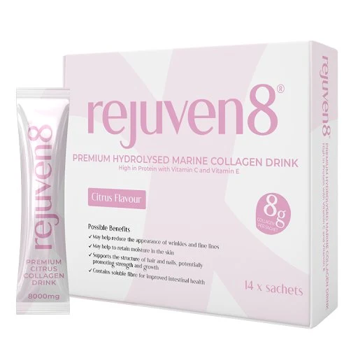Rejuven8 Premium gehydrolyseerde mariene vloeibare collageendrank 8000 mg, 14 zakjes 14 x 30 ml (voorraad voor 14 dagen)
