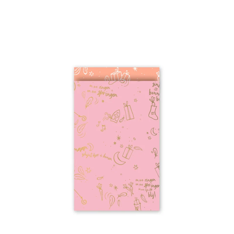 Sinterklaas cadeauzakje L - Roze/oranje - 17x25 cm