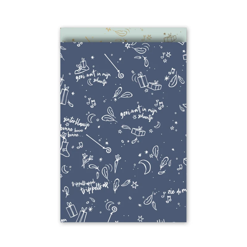 Sinterklaas cadeauzakjes L - Blauw/mint - 17x25 cm