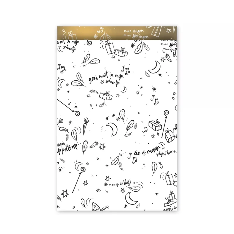 Sinterklaas cadeauzakje L - wit/Goud - 17x25 cm