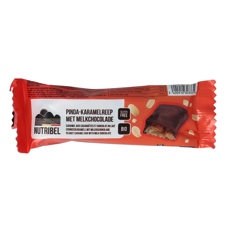 Nutribel Pinda karamel reep melkchocolade bio 40 gram