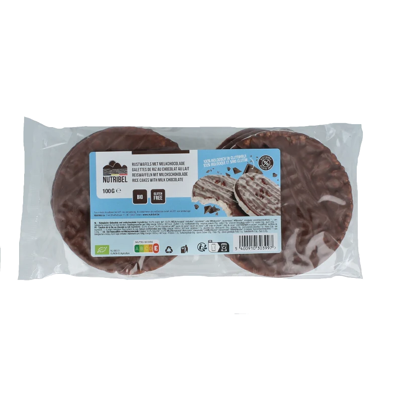 Nutribel Rijstwafels melkchocolade bio 100 gram