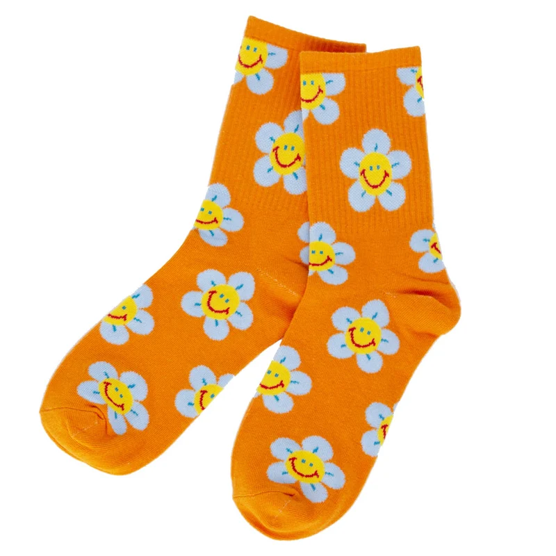 Sokken Happy Flowers Oranje Maat 35-39
