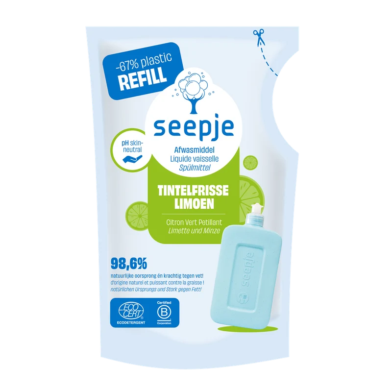 Seepje Afwasmiddel Refill 'Tintelfrisse Limoen Geur' 500 ml