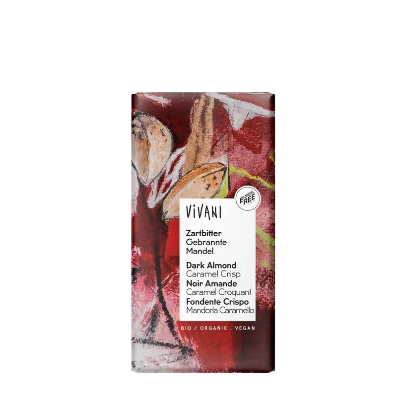 Vivani Chocoladereep Puur Amandelen, Caramel & Peperkoek Kruiden 80 gram