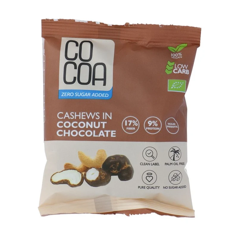 Cocoa Biologische Kokos Chocolade Cashews Zero Sugar 70 gram