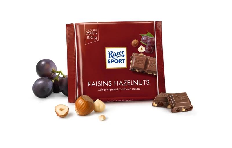 Ritter Sport Rozijn & Hazelnoot Chocolade Reep Doos - 12 x 100 Gram