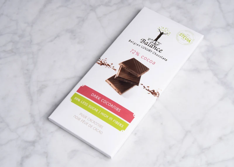 Stevia Luxe tablet pure chocolade 72% Nibs 85g