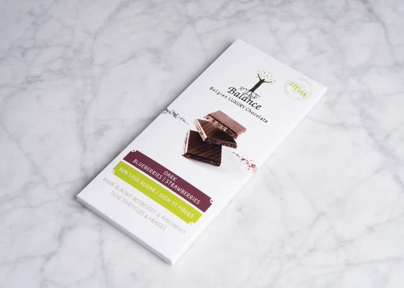 Stevia Luxe tablet pure chocolade bosbes en aardbei 85g