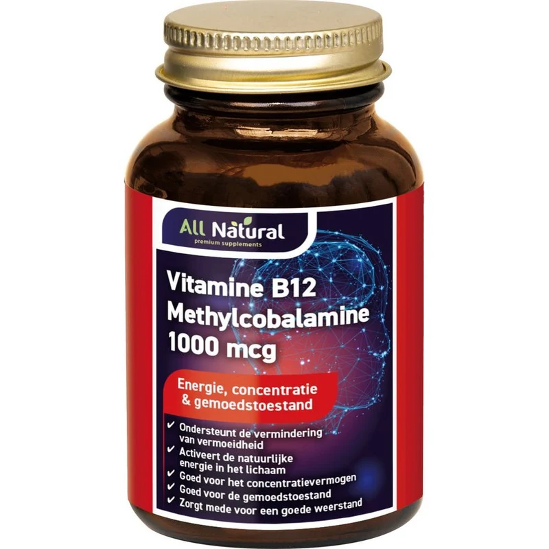 All Natural Vitamine B12 Methylcobalamine 1000mcg Kauwtabletten 90 vcaps