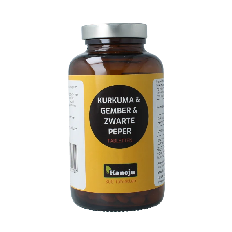 Hanoju Kurkuma + gember + piperine 500 mg 300 tabletten