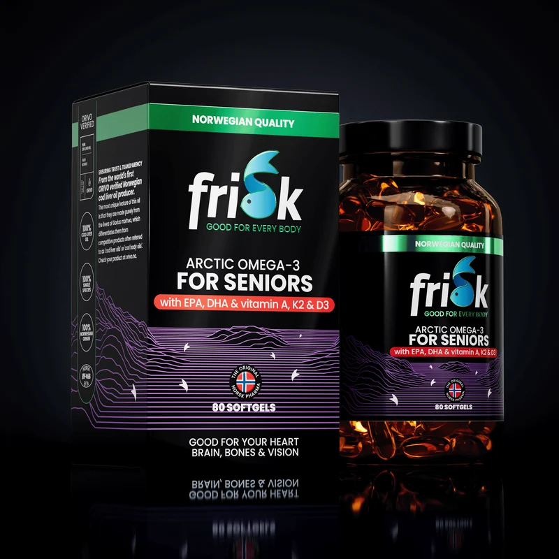 Frisk Omega 3 senioren – visolie met K2, A & D3 80 softgels