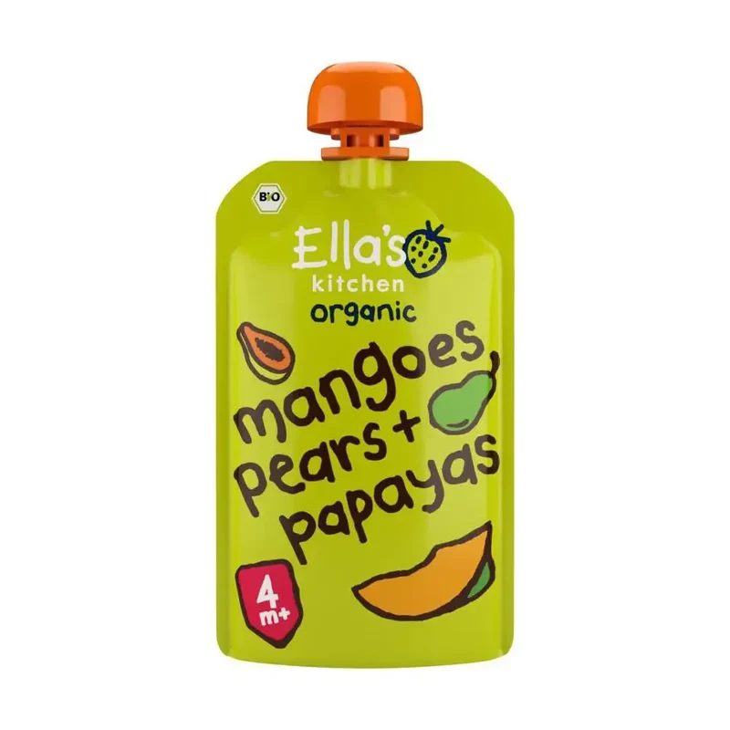 Ella's Kitchen Mangoes pears & papayas knijpzakje 4+ maanden bio 120 gram