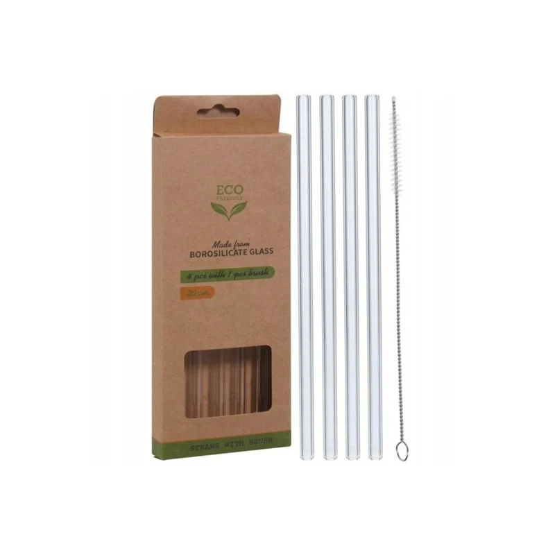 Glazen Rietjes met Reinigingsborstel | Set van 5