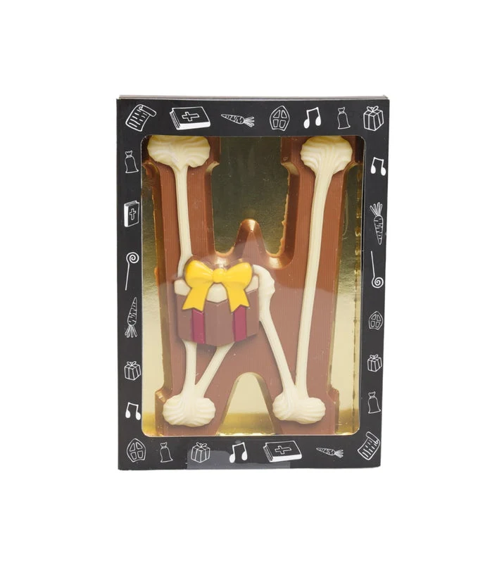 Luxe Gedecoreerde Melk Chocolade Letter W 240 Gram