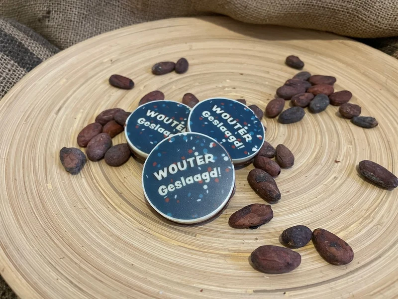Chocolade rondjes met print 18 stuks in doosje