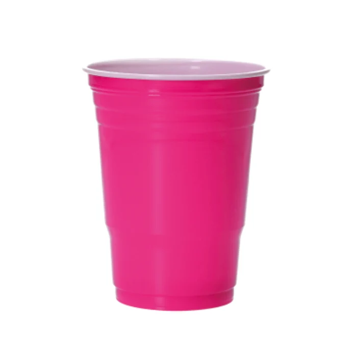 Bekers Beer Pong plastic roze – 12 stuks (455 ml)