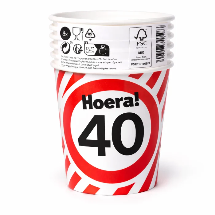 Papieren bekers 40 jaar verkeersbord 250ml 8St