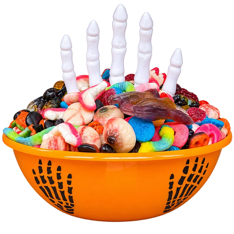 Halloween schaal met 3 kg griezel snoep