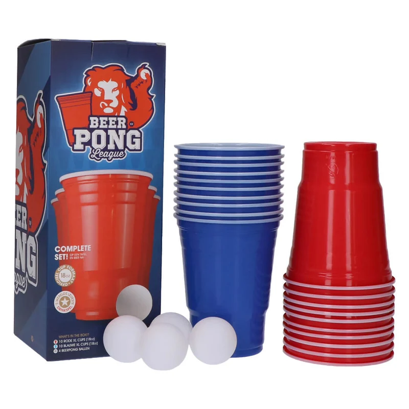 Beer Pong set rood/blauw – 20 bekers + 4 ballen