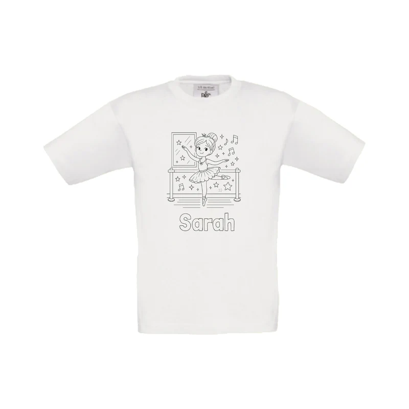 Ballerina t-shirt om in te kleuren (met naam)