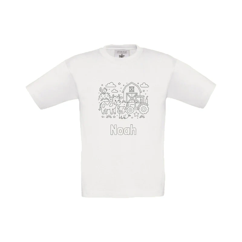 Boerderij t-shirt om in te kleuren (met naam)