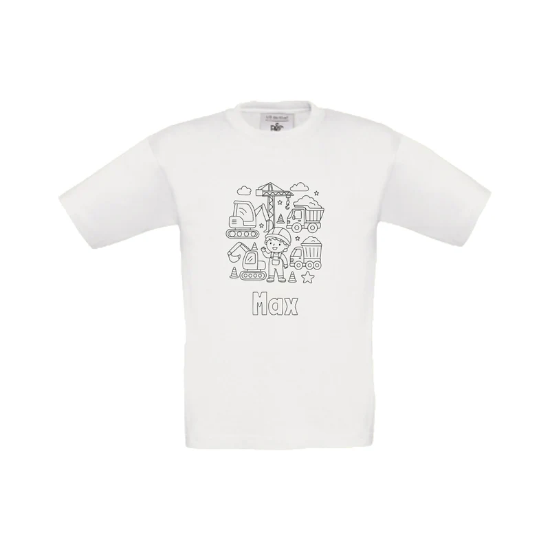 Bouwplaats t-shirt om in te kleuren (met naam)