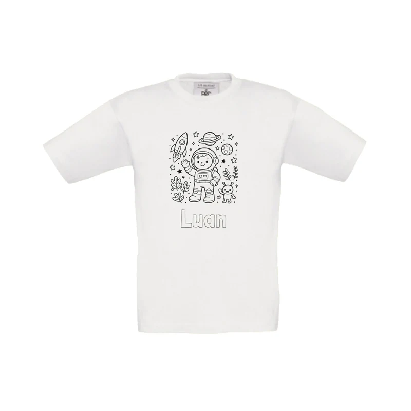 Astronaut t-shirt om in te kleuren (met naam)