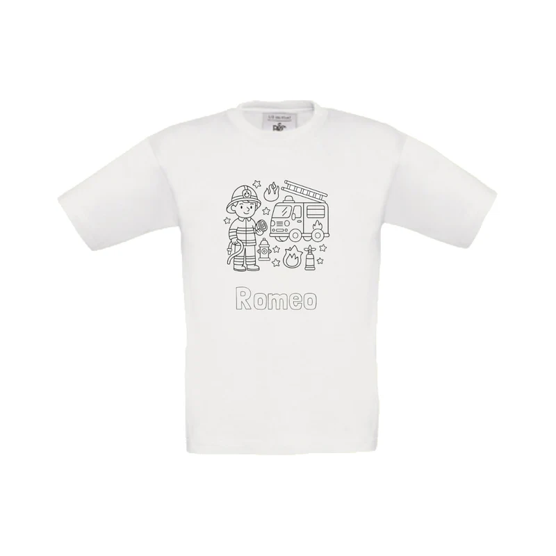 Brandweer t-shirt om in te kleuren (met naam)
