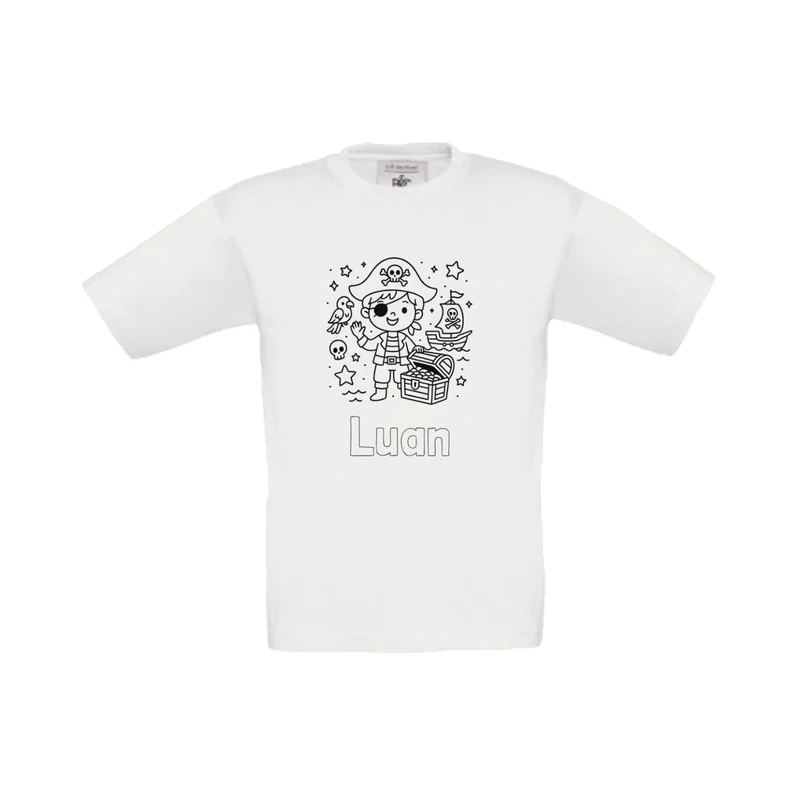 Piraat t-shirt om in te kleuren (met naam)