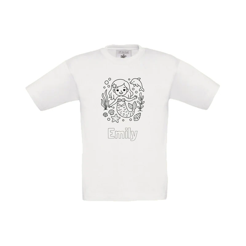 Zeemeermin t-shirt om in te kleuren (met naam)