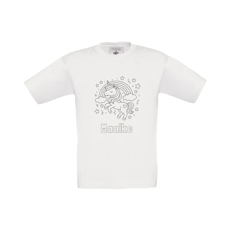 Unicorn / eenhoorn t-shirt om in te kleuren (met naam)