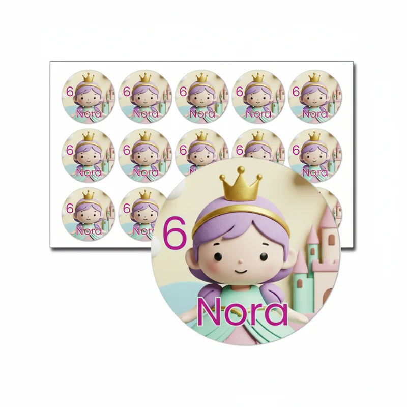 Traktatie stickers prinses met naam en leeftijd – 15 stuks per vel
