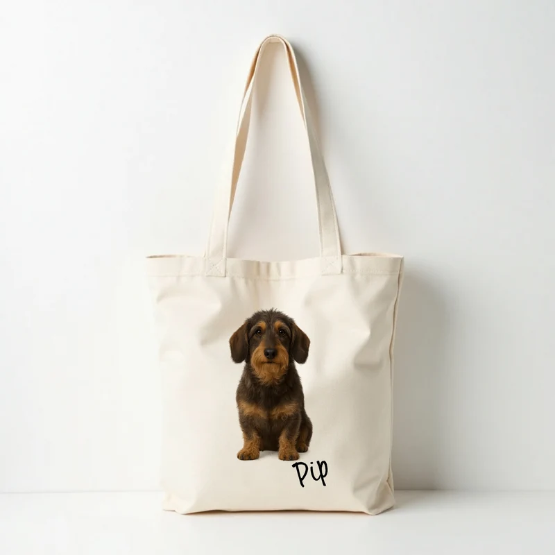Tote bag ruwharige teckel met naam