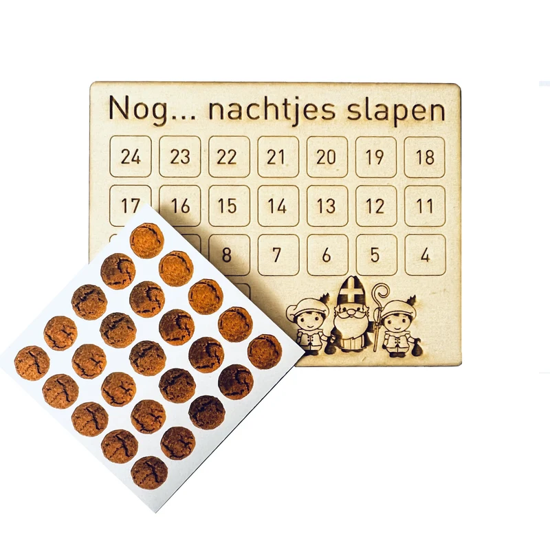 Houten mini aftelkalender Sinterklaas met pepernoten stickers