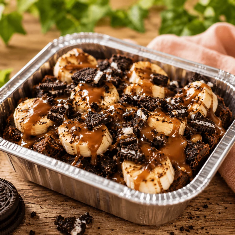 BBQ Toetje | Brownies met banaan, oreo en caramelsaus