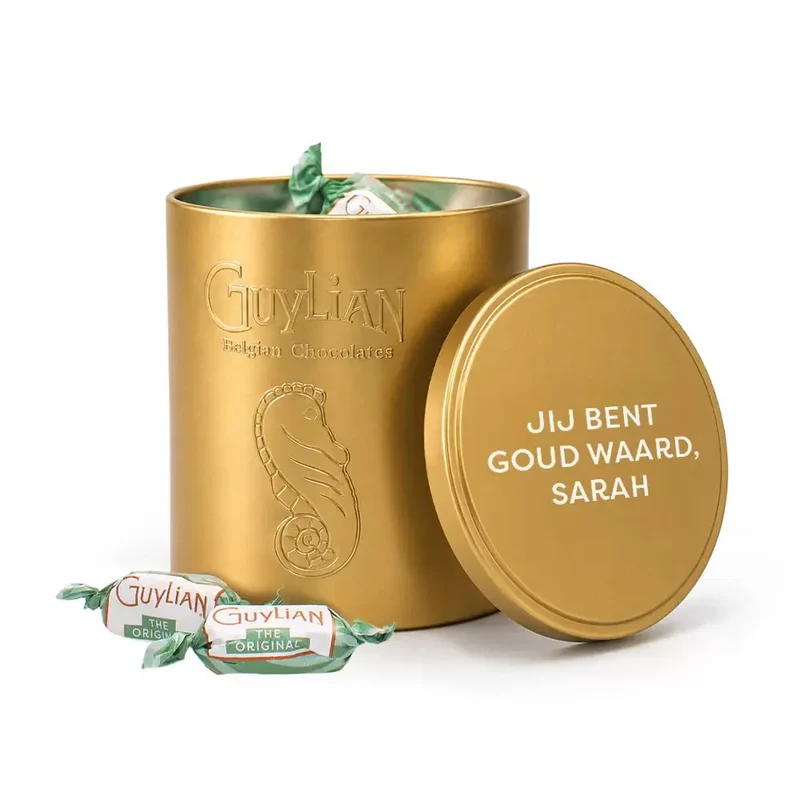 Guylian The Original zeevruchtenpralines - gepersonaliseerd cadeau - gouden tinnen collector's box - 278g