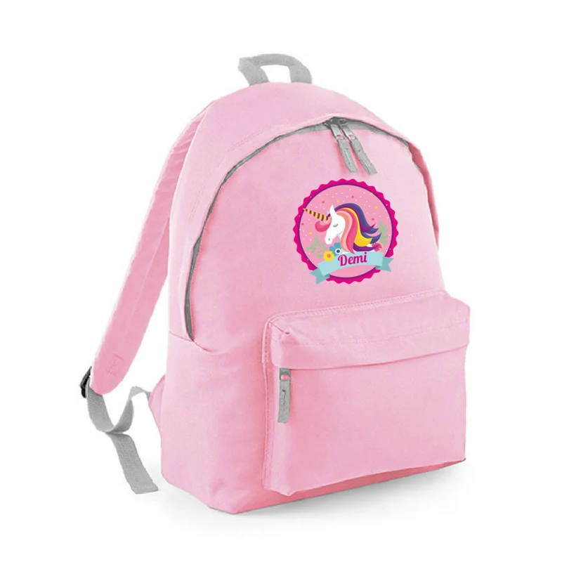 Rugzak met unicorn en naam in jouw favoriete kleur