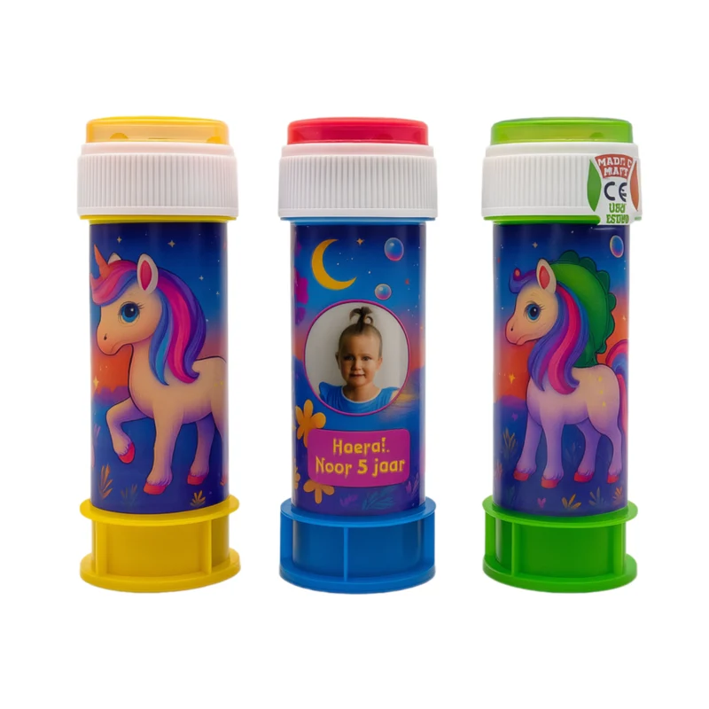 Bellenblaas unicorn met eigen foto en tekst