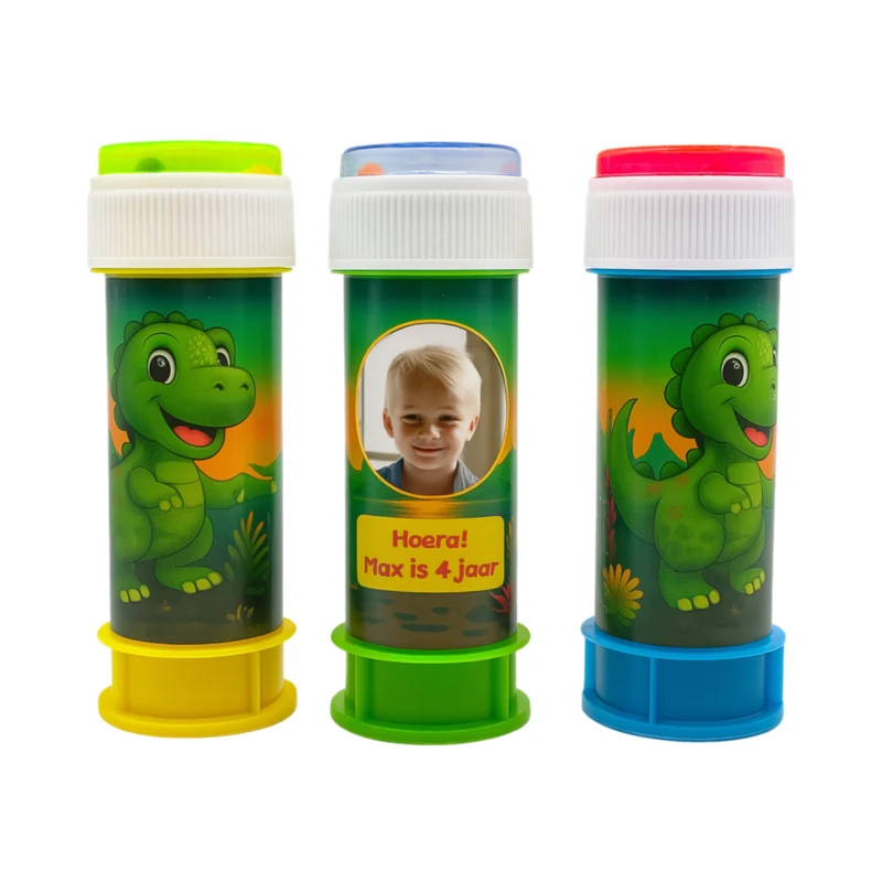 Bellenblaas dino met eigen foto en naam