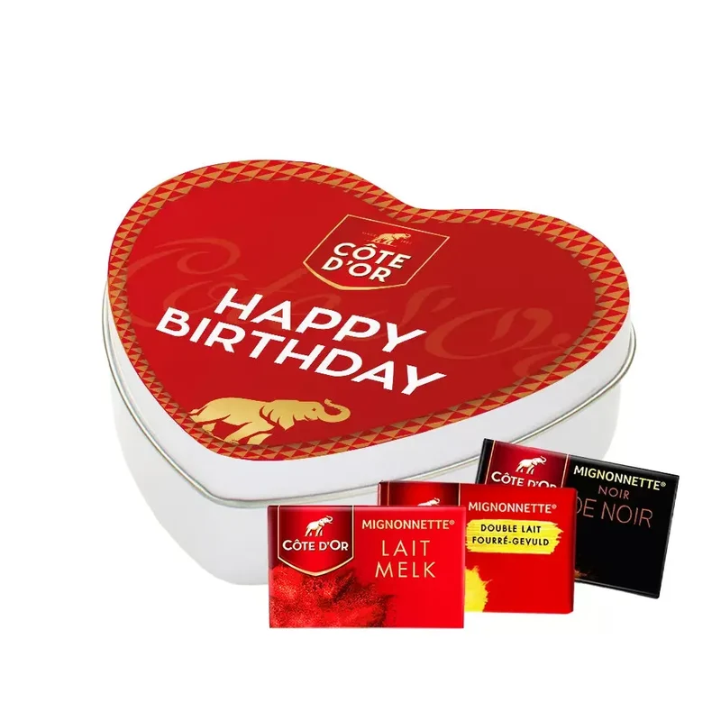 Côte d'Or Mignonnette Horecamix - Melk, Double Lait & pure chocolade - geschenkdoos hartje "Happy birthday" - 150g