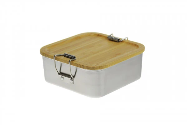 CP BA Q1 RVS sandwichbox met bamboe deksel – compact en duurzaam