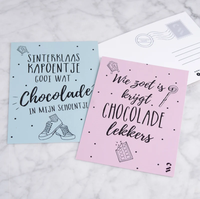 Postkaart Sinterklaas: Sinterklaas kapoentje, gooi wat chocolade in mijn schoentje