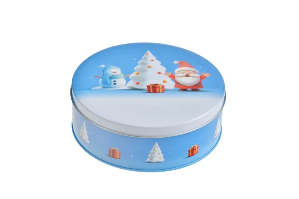 WD 051 Rond kerst blik – metalen verpakking voor kerstgeschenken met logo