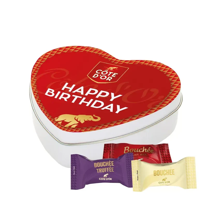 Côte d'Or Bouchée Mix - Melk, witte en pure chocolade - geschenkdoos hartje "Happy birthday" - 91g
