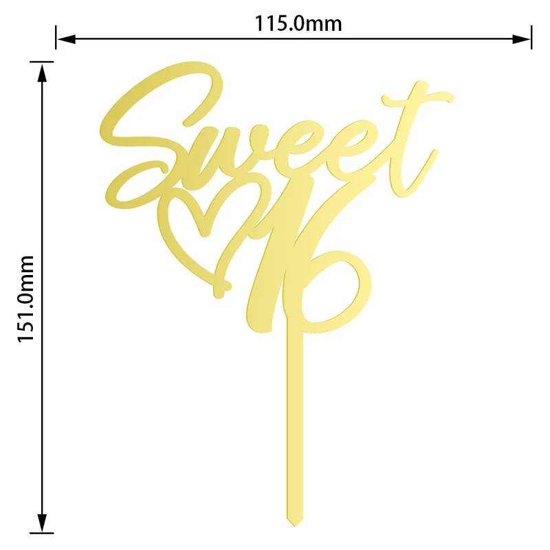 Acryl taarttopper "Sweet 16 met hartje"